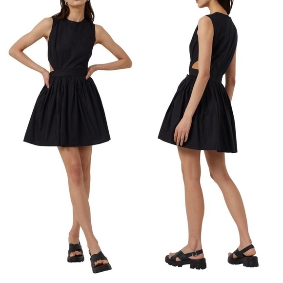 New French Connection Adelade Organic Poplin Cut Out Mini Dress Black - Picture 2 of 16